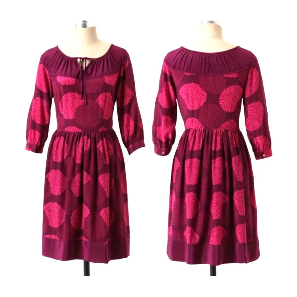 Anthropologie 100% Silk Dress Women's 0 Long Sleeve Coquette Midi Girls of Savoy